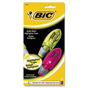 BIC BLHTP21-AST Brite Liner Highlighter Tape, Yellow/Pink, 2/Pk by BIC CORP.