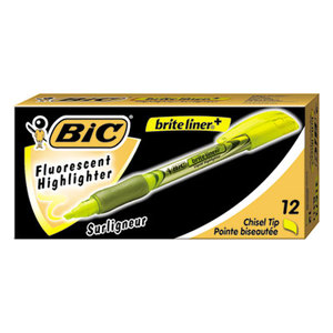 BIC B411 YEL Brite Liner + Highlighter, Chisel Tip, Fluorescent Yellow Ink by BIC CORP.