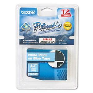 Brother Industries, Ltd TZE-545 TZ Standard Adhesive Laminated Labeling Tape, 3/4w, White on Blue by BROTHER INTL. CORP.