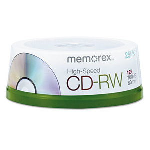 MEMOREX 32023424 CD-RW 8x-12x, 700MB/80 min, High-Speed, Spindle, Silver, 25/Pack by MEMOREX