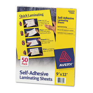 Avery 73601 Clear Self-Adhesive Laminating Sheets, 3 mil, 9 x 12, 50/Box by AVERY-DENNISON