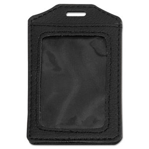Leather-Look Badge Holder, 2 1/2 x 3 1/2, Vertical, Black, 5/PK by ADVANTUS CORPORATION
