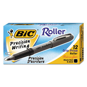 BIC GRE11 BLK Grip Stick Roller Ball Pen, Black Ink, .7mm, Fine, Dozen by BIC CORP.