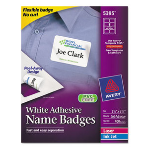 Flexible Self-Adhesive Laser/Inkjet Name Badge Labels, 2 1/3 x 3 3/8, WE, 400/BX by AVERY-DENNISON