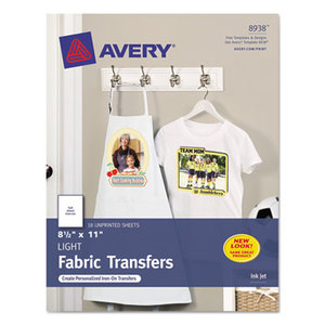 Avery 8938 Light Fabric Transfers for Inkjet Printers, 8 1/2 x 11, White, 18/Pack by AVERY-DENNISON