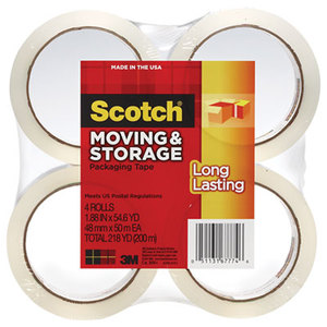 3M 36504 Moving & Storage Tape, 1.88" x 54.6yds, 3" Core, Clear, 4 Rolls/Pack by 3M/COMMERCIAL TAPE DIV.