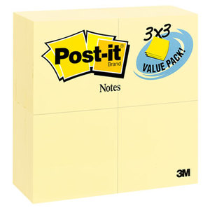 Original Pads in Canary Yellow, 3 x 3, 90/Pad, 24 Pads/Pack by 3M/COMMERCIAL TAPE DIV.
