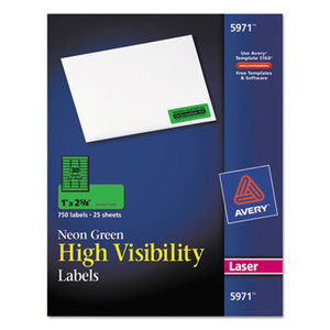 Avery 5971 High Visibility Rectangle Laser Labels, 1 x 2 5/8, Neon Green, 750/Pack by AVERY-DENNISON