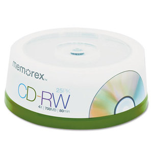 MEMOREX 32-0200-2020-5 CD-RW Discs, 700MB/80min, 4x, Spindle, Silver, 25/Pack by MEMOREX