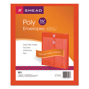 SMEAD MANUFACTURING COMPANY 89547 Poly String & Button Envelope, 9 3/4 x 11 5/8 x 1 1/4, Red, 5/Pack by SMEAD MANUFACTURING CO.