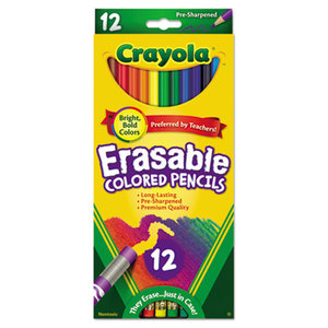 Erasable Colored Woodcase Pencils, 3.3 mm, 12 Assorted Colors/Set by BINNEY & SMITH / CRAYOLA