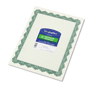 Parchment Paper Certificates, 8-1/2 x 11, Optima Green Border, 25/Pack by GEOGRAPHICS