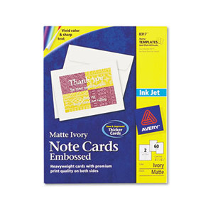 Avery 8317 Embossed Note Cards, Inkjet, 4 1/4 x 5 1/2, Matte Ivory, 60/Pk w/Envelopes by AVERY-DENNISON