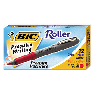 BIC GREM11RD Grip Stick Roller Ball Pen, Red Ink, .5mm, Micro Fine, Dozen by BIC CORP.