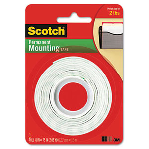 Foam Mounting Double-Sided Tape, 1/2" Wide x 75" Long by 3M/COMMERCIAL TAPE DIV.