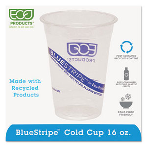 Eco-Products, Inc EP-CR16 BlueStripe Recycled Clear Plastic Cold Cups, 16oz, 100/Pack, 10 Packs/Carton by ECO-PRODUCTS,INC.