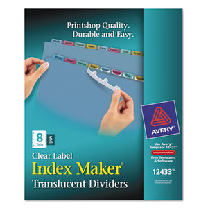 Avery 12433 Index Maker Print & Apply Clear Label Plastic Dividers, 8-Tab, Letter, 5 Sets by AVERY-DENNISON