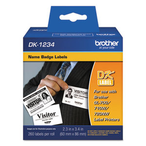 Brother Industries, Ltd DK1234 Die-Cut Name Badge Labels, 2.3" x 3.4", White, 260/Roll by BROTHER INTL. CORP.