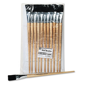 Long Handle Easel Brush, Size 22, Natural Bristle, Flat, 12/Pack by CHARLES LEONARD, INC