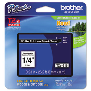 Brother Industries, Ltd TZE315 TZe Standard Adhesive Laminated Labeling Tape, 1/4w, White on Black by BROTHER INTL. CORP.