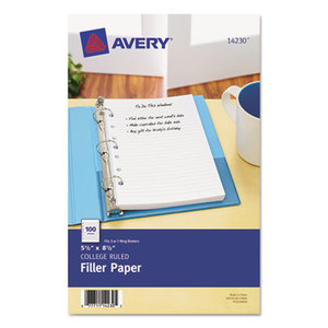 Avery 7771114230 Mini Binder Filler Paper, 5-1/2 x 8 1/2, 7-Hole Punch, College Rule, 100/Pack by AVERY-DENNISON