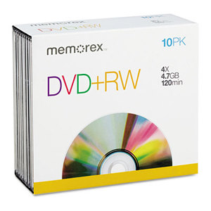 MEMOREX 32025509 DVD+RW Discs, 4.7GB, 4x, w/Jewel Cases, 10/Pack by MEMOREX