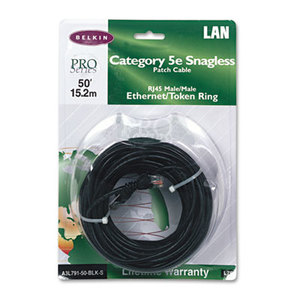 Belkin International, Inc A3L791-50-BLK-S CAT5e Snagless Patch Cable, RJ45 Connectors, 50 ft., Black by BELKIN COMPONENTS