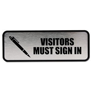 Consolidated Stamp Manufacturing Company 098212 Brushed Metal Office Sign, Visitors Must Sign In, 9 x 3, Silver by CONSOLIDATED STAMP