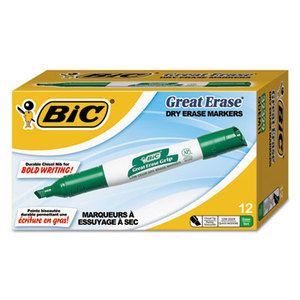 BIC GDEM11 GRN Great Erase Grip Chisel Tip Dry Erase Marker, Green, Dozen by BIC CORP.