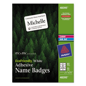 Avery 48395 EcoFriendly Adhesive Name Badge Labels, 2 1/3 x 3 3/8, White, 80/Pack by AVERY-DENNISON