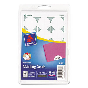 Avery 05247 Printable Mailing Seals, 1" dia., White, 600/Pack by AVERY-DENNISON