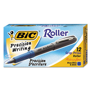 BIC GREM11BE Grip Stick Roller Ball Pen, Blue Ink, .5mm, Micro Fine, Dozen by BIC CORP.