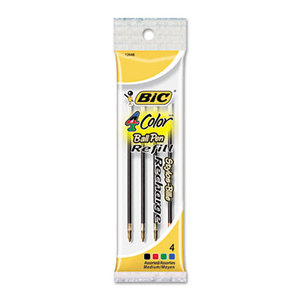 BIC M4M41 Refill for 4-Color Retractable Ballpoint, Medium, BLK, BE, GN, Red Ink by BIC CORP.