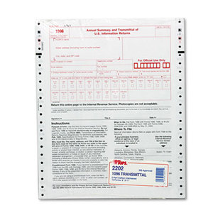 Tops Products 2202 1096 IRS Approved Tax Forms, 8 x 11, 2-Part Carbon, 10 Contin Forms by TOPS BUSINESS FORMS