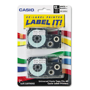Casio Computer Co., Ltd XR12WE2S Tape Cassettes for KL Label Makers, 12mm x 26ft, Black on White, 2/Pack by CASIO, INC.