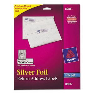 Avery 8986 Foil Mailing Labels, 3/4 x 2 1/4, Silver, 300/Pack by AVERY-DENNISON