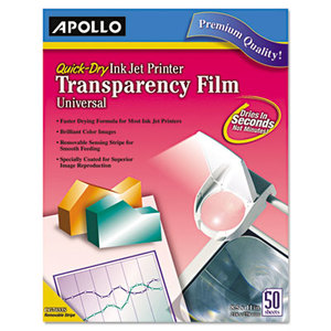 APOLLO AUDIO VISUAL APOCG7033S Quick-Dry Transparency Film, Removable Sensing Stripe, Letter, Clear, 50/Box by APOLLO AUDIO VISUAL