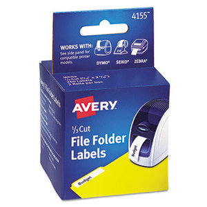 Avery 4155 Thermal Printer Labels, 1/3 Cut File Folder, White, 130/Roll, 2 Rolls/Box by AVERY-DENNISON