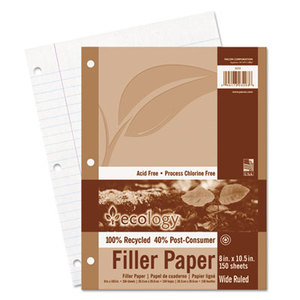 Ecology Filler Paper, 8 x 10-1/2, Wide Ruled, 3-Hole Punch, White, 150 Sheets/PK by PACON CORPORATION