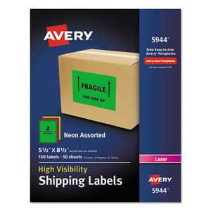 Avery 7278205944 Neon Shipping Label, Laser, 5 1/2 x 8 1/2, Neon Assorted, 100/Box by AVERY-DENNISON