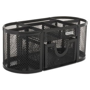 Mesh Pencil Cup Organizer, Four Compartments, Steel, 9 1/3 x 4 1/2 x 4, Black by ELDON OFFICE PRODUCTS