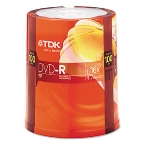 TDK ELECTRONICS DVD-R47CB100 DVD-R Discs, 4.7GB, 16x, Spindle, 100/Pack by TDK ELECTRONICS