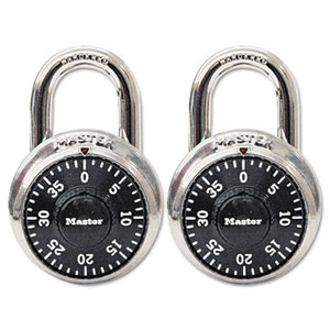 Combination Lock, Stainless Steel, 1 7/8" Wide, Black Dial, 2/Pack by MASTER LOCK COMPANY