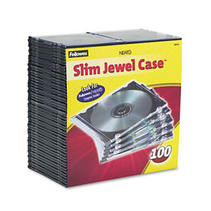 Slim Jewel Case, Clear/Black, 100/Pack by FELLOWES MFG. CO.