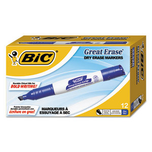 BIC GDEM11 BLU Great Erase Grip Chisel Tip Dry Erase Marker, Blue, Dozen by BIC CORP.