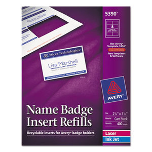 Avery 5390 Additional White Laser/Inkjet Insert for Badge Holder,2 1/4 x 3 1/2,White,400/BX by AVERY-DENNISON