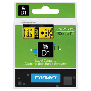 DYMO 45018 D1 Standard Tape Cartridge for Dymo Label Makers, 1/2in x 23ft, Black on Yellow by DYMO