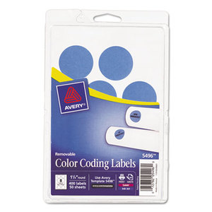 Avery 05496 Printable Removable Color-Coding Labels, 1 1/4" dia, Light Blue, 400/Pack by AVERY-DENNISON