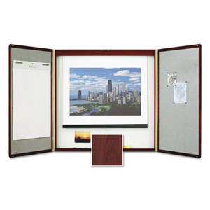 Quartet 851 Marker Board Cabinet with Projection Screen, 48 x 48 x 24, White/Mahogany Frame by ACCO BRANDS, INC.