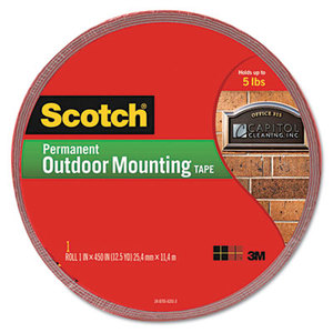 Exterior Weather-Resistant Double-Sided Tape, 1" x 450", Gray w/Red Liner by 3M/COMMERCIAL TAPE DIV.